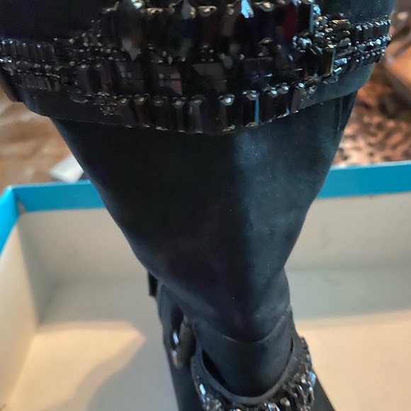 Black Rhinestones, 2 inch Heel Boots. - Picture 4 of 8